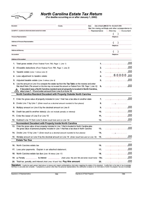 North Carolina Estate Tax Return Form Printable Pdf Download