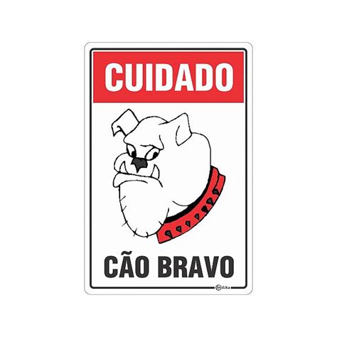 Placa Sinalização Cuidado Cão Bravo 20x30cm Adesiva Ultra Fitas