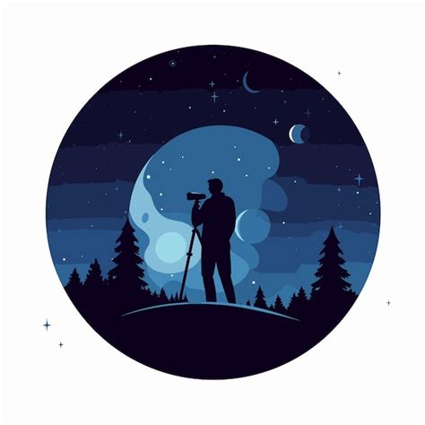 Premium Vector Person Looking Through A Telescope At A Planet In The