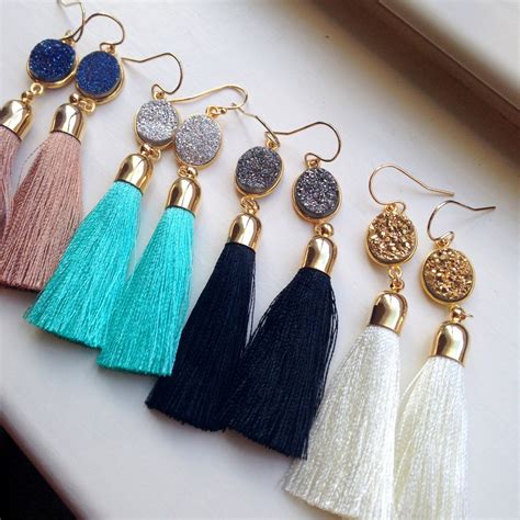 Gold Tassel Earrings Druzy Jewelry Drusy Earrings Gold Druzy