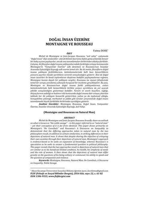 (PDF) DOĞAL İNSAN ÜZERİNE MONTAIGNE VE ROUSSEAU (Montaigne and Rousseau ...