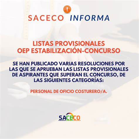 LISTAS PROVISIONALES CONCURSO COSTURERO SACECO