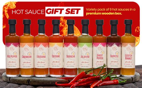 Hot Sauce T Set 9 Pack Hot Sauce Variety Pack In Premium Wooden Box Great