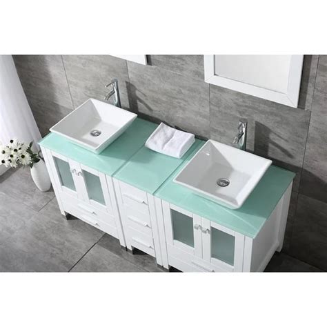 Wonline 60 In White Double Sink Bathroom Vanity With White Wood Top Mirror And Faucet Included