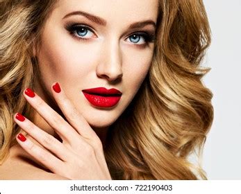 Portrait Blonde Woman Long Hair Red Stock Photo Shutterstock