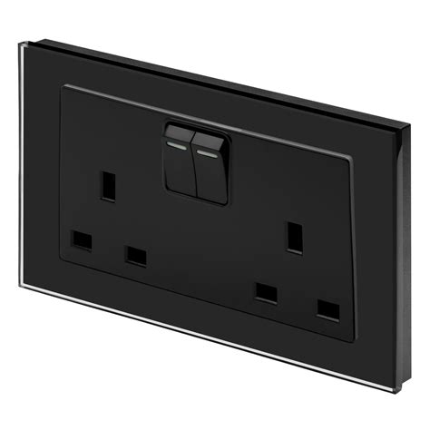 Retrotouch Double Switched Plug Socket 13a Black Glass Pg 00651