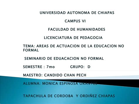 Diapositiva Áreas de actuación de la educación no formal PPT