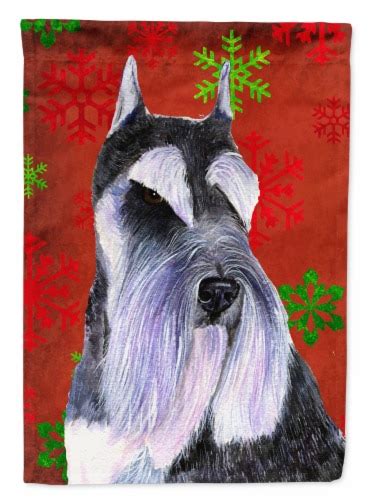 Schnauzer Red And Green Snowflakes Holiday Christmas House Flag House