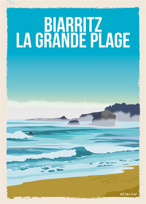 Biarritz La Grande Plage Illustration Retropia