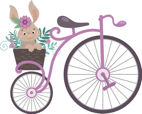 Vintage Bicycle With A Basket Of Flowers And A Cute Rabbit