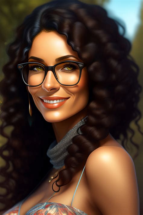 Lexica Face Caucasian Woman Long Curly Dark Hair Glasses Nice