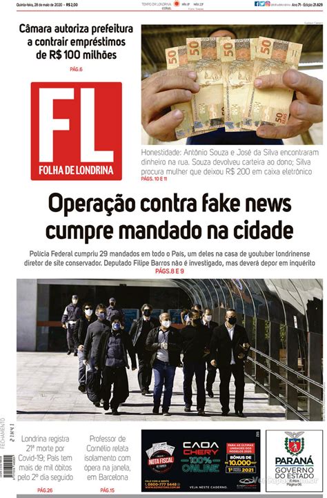 Capa Folha Londrina Edição Quinta28 De Maio De 2020