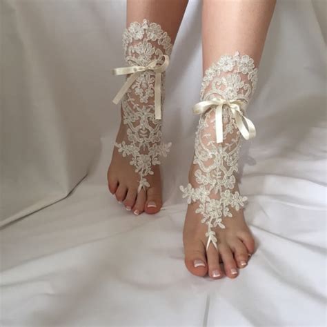 Ivory Lace Barefoot Sandals Bridal Shoes Wedding Shoes Etsy