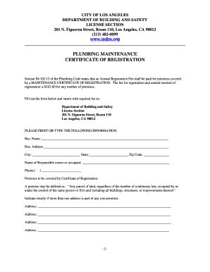 Fillable Online Ladbs Plumbing Maintenance Certificate Of Registration