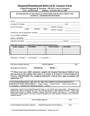 Hospital Homebound Referral Consent Doc Template PdfFiller