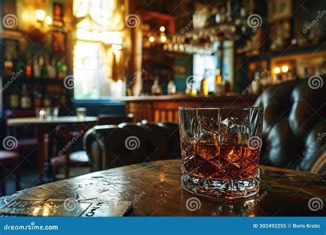 Elegant Bourbon In Glass Classic Bar Interior Setting Stock Image Image Of Interior