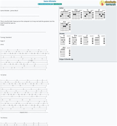 Chord: Same Mistake - tab, song lyric, sheet, guitar, ukulele | chords.vip