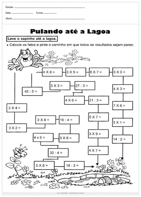 Atividades de matemática do 4º ano Para Imprimir Ler e Aprender