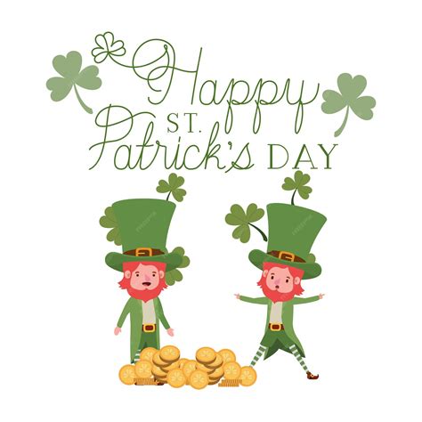 Premium Vector Happy St Patricks Day Label With Leprechauns Character