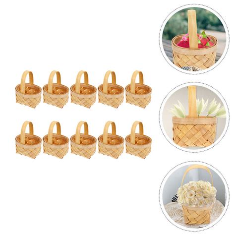 10 Pcs Handgeflochtener Korb Holz Kleiner Mit Henkel Hochzeitsgeschenke