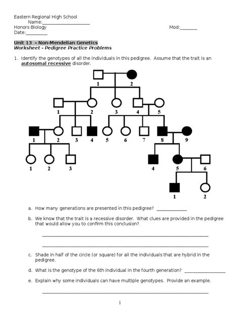 Worksheet Pedigree Practice With Answer Key Exercises Genetics