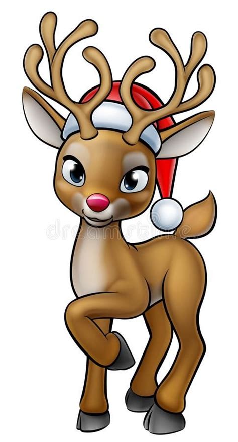 Cartoon Christmas Reindeer Wearing Santa Hat Stock Vector