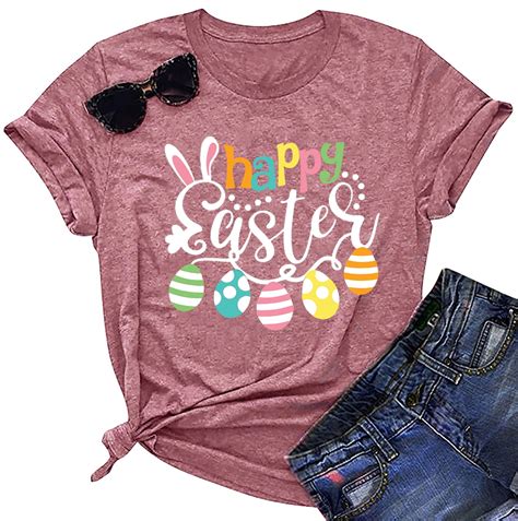 Happy Easter Shirts For Women Easter Bunny T Shirt Rabbit Graphic Tees