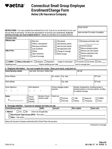 Fillable Online Connecticut Small Group Employee Enrollment Change Form