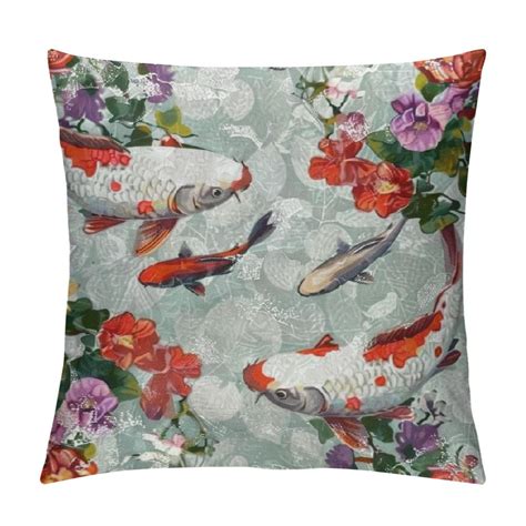 Autua Fish Pond Flowers Graphic Decorative Cushion Cover For Home