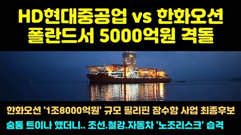 Hd현대중공업 한화오션 폴란드서 ‘5000억원 격돌 한화오션 1조8000억 필리핀 잠수함 사업 최종후보프랑스·스페인