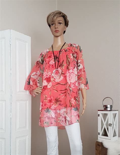 Chiffon Bluse Mit Blumenprint Koralle Einheitsgr E Passend Von