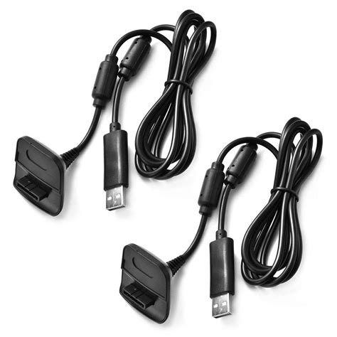 Charging Cable For Xbox 360 And Slim Wireless Game Controllers2 Pack Black Video Games