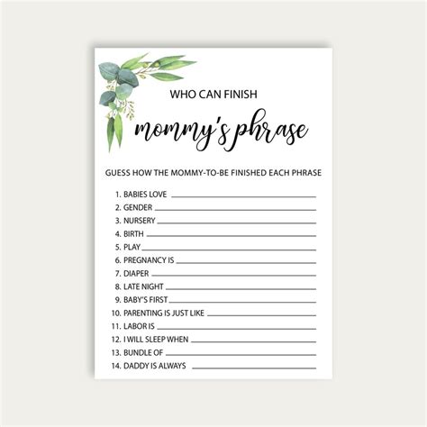 Who Can Finish Mommy S Phrase Baby Shower Game Finish Etsy