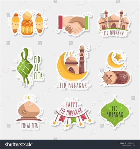 Set Islamic Eid Mubarak Sticker Icon Stock Vector Royalty Free