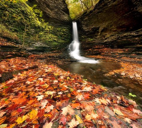 Waterfalls Between Brown Rock Formation Glen Falls Hd Wallpaper