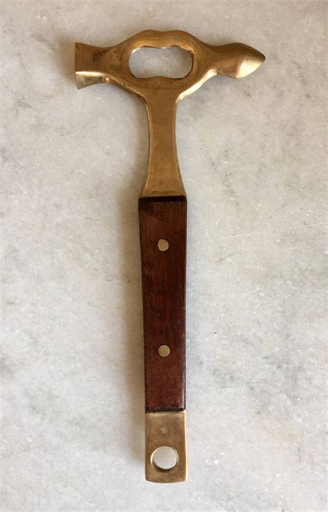 Vintage Mid Century Wood And Brass Bottle Opener Etsy