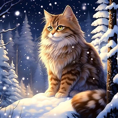 Brown Spotted Siberian Cat Enchanting Wizard Fantasy Anime 90s Style