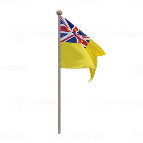 Niue D Illustration Flag On Pole Wood Flagpole Png