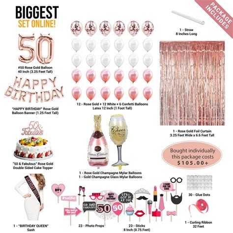 Buy 50th Birthday Decorations For Women 75 Piece Rose Gold Party