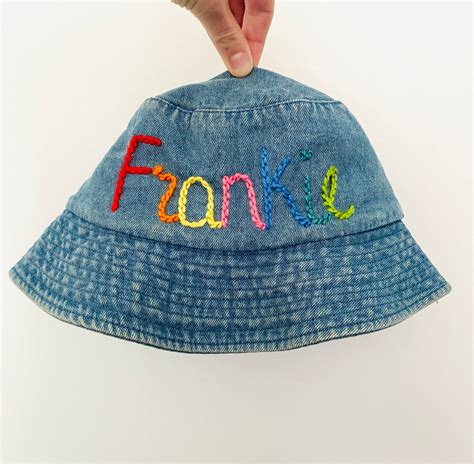 Personalised Denim Bucket Hand Embroidered Bucket Hat Sun Etsy