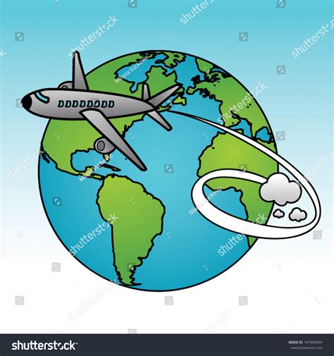 Airplane Flying Around World Vector Illustration Stock Vector