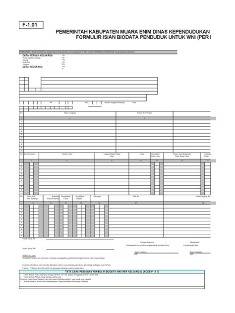 Formulir Blanko Pengisian Kk Form F 1 01 Pdf