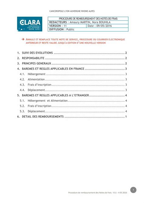 Pdf Procedure De Remboursement Des Notes De Canceropole Lyon