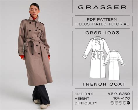 Trench Coat Sewing Pattern For Women Sizes 46 48 50 RU Model No