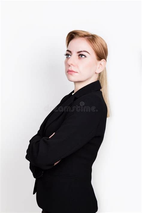 Attractive And Energetic Business Woma In A Suit On Naked Body Stock