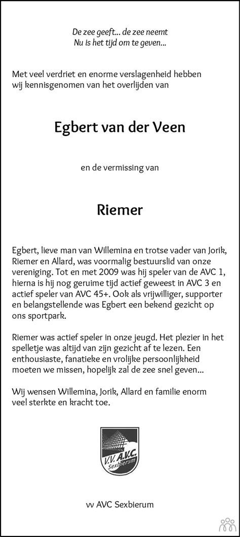 Egbert En Riemer Van Der Veen 21 10 2022 Overlijdensbericht En