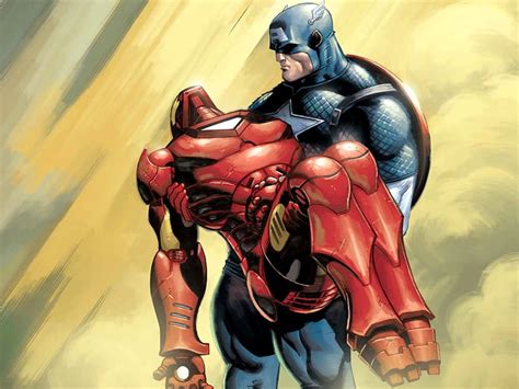 Captain America Carrying Iron Man Painting Marvel Comics Movies Iron