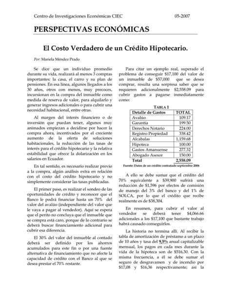 El Costo Verdadero De Un Credito Hipotecario