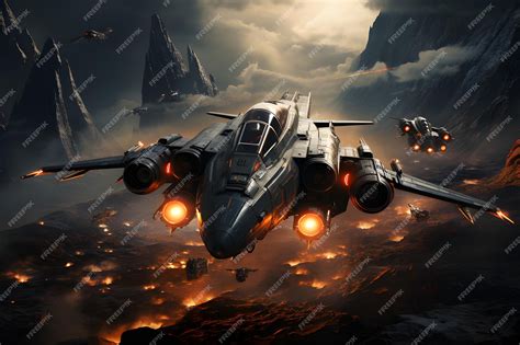 Premium AI Image | A fleet of spaceship fighter jets