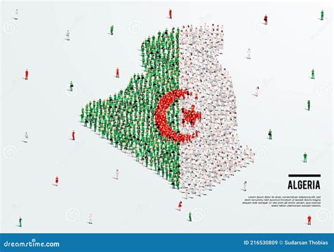 Algeria Map and Flag. a Large Group of People in Algerian Flag Color ...